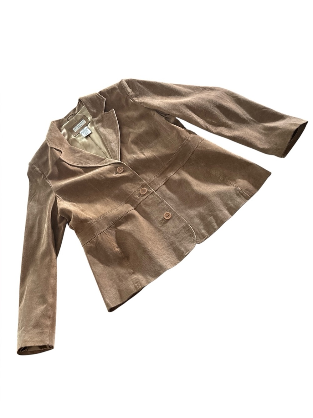 Women’s Beige Suede Leather Blazer  XL 18 Retro Effortless Heritage Vintage